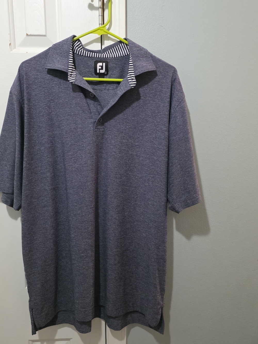 FootJoy Heathered Navy Blue Polo with Striped Inner Collar